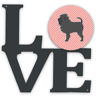 Caroline's Treasures BB3648WALV Affenpinscher Checkerboard Pink Metal Wall Artwork LOVE Indoor Outdoor Art Decor Patio, Bathroom, Kitchen Colorful Aluminum and Black Steel Sculpture