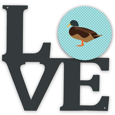 Caroline's Treasures BB8041WALV Silver Bantam Duck Blue Check Metal Wall Artwork LOVE Indoor Outdoor Art Decor Patio, Bathroom, Kitchen Colorful Aluminum and Black Steel Sculpture