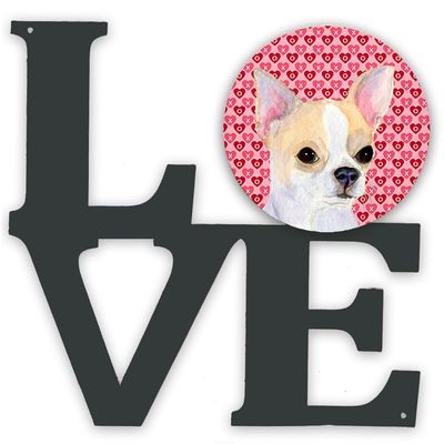 Caroline's Treasures SS4474WALV Chihuahua Hearts Love and Valentine's Day Portrait Metal Wall Artwork LOVE Indoor Outdoor Art Decor Patio, Bathroom, Kitchen Colorful Aluminum and Black Steel Sculpture