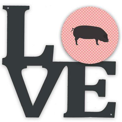 Caroline's Treasures BB7931WALV Devon Large Black Pig Pink Check Metal Wall Artwork Love Indoor Outdoor Art Decor Patio, Bathroom, Kitchen Colorful Aluminum and Black Steel Sculpture