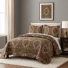 DaDa Bedding Earthy Cross Motif Folk Bedspread - Cozy Arabian Moroccan Ogee Rustic Antique Style Quilted Coverlet Set - Scalloped Edges Warm Tones Burnt Orange Brown Olive Green - Full - 3-Pieces view 1