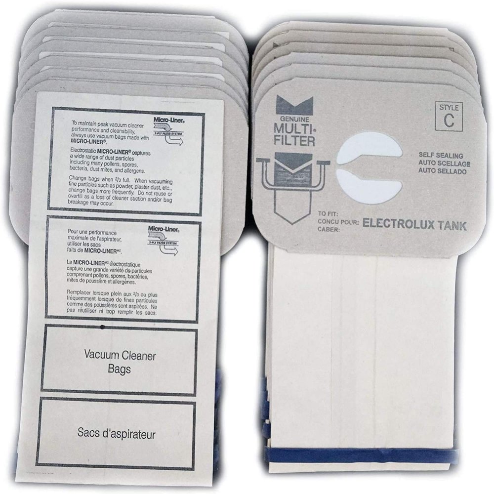 DVC Micro-Lined Paper Replacement Bags for Electrolux Style C Canister Models - 100 Bags