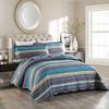 3 Piece Eclectic Style Blue Purple Quilts Bedspread Queen Size Mesmerizing All Over Geometric Floral Medallion Patterns Printed Stripes Quilt Set Design Scalloped Edged Oversized Quilted Boho Bedding view 2