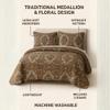 DaDa Bedding Earthy Cross Motif Folk Bedspread - Cozy Arabian Moroccan Ogee Rustic Antique Style Quilted Coverlet Set - Scalloped Warm Tones All Season Burnt Orange Brown Olive Green - Queen 3-Pieces view 2