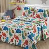 3pc Full/Queen Size Quilt Bedspread Kids/Teens Boys Girls DinosaursWhite Blue Green Orange Baby Dinosaours Multicolor Bedding New view 1