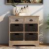 Harper & Bright Designs Storage Cabinet, Rustic Storage Cabinet with Two Drawers and Four Classic Fabric Basket for Kitchen/Dining Room/Entryway/Living Room, Accent Furniture, White Washed view 1
