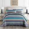 3 Piece Eclectic Style Blue Purple Quilts Bedspread King Size Mesmerizing All Over Geometric Floral Medallion Patterns Printed Stripes Quilt Set Design Scalloped Edged Oversized Quilted Boho Bedding view 1