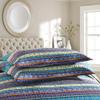 3 Piece Eclectic Style Blue Purple Quilts Bedspread King Size Mesmerizing All Over Geometric Floral Medallion Patterns Printed Stripes Quilt Set Design Scalloped Edged Oversized Quilted Boho Bedding view 4