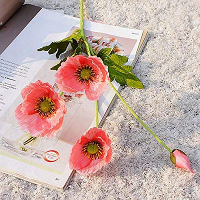 2Krmstr 2 Pcs Artificial Poppy Flowers, Realistic Silk Bouquet Simulation Fake Flower, DIY Art Home Wedding Decorations