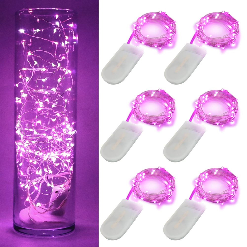 6 Pack 7Ft Starry Fairy String Lights No Remote Waterproof 20LED Pink Light