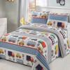 2 pc Twin Size Quilt Bedspread Kids/Teens Boys Transportaions Cars Trucks Bus Traffic Lights City Streets Taxi White Blue Grey Yellow Multicolor Bedding New view 1