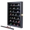 Military Challenge Coin Display Case Lockable Wood Cabinet Rack Holder Black Shadow Box with Removable 2 Grooves Shelves and Anti Fade Real Glass Door for Casino Poker Chips Collectibles view 1