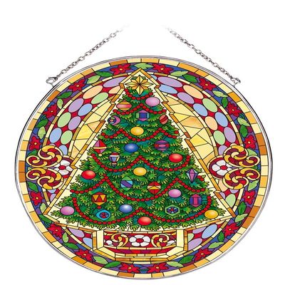 Suncatcher Stained Glass Christmas Tree Tapestry Vintage Christmas Large Oval