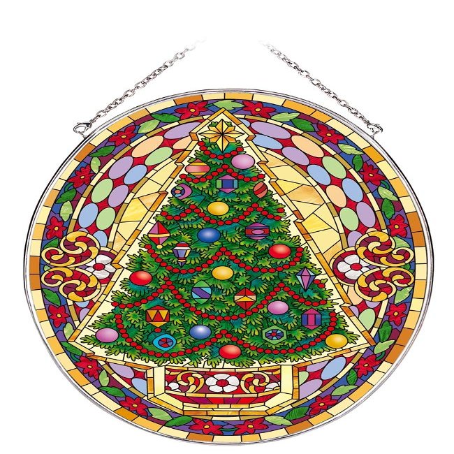Suncatcher Stained Glass Christmas Tree Tapestry Vintage Christmas Large Oval