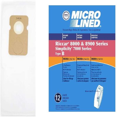 DVC Micro-Lined Paper Replacement Bags Type B For Riccar 8000 Series, Simplicity 7000 Series Models - 12 Bags