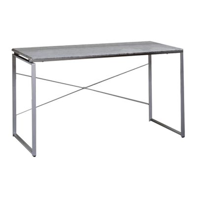 Benjara Sled Base Rectangular Table with X Shape Back and Wood Top, Gray and Silver