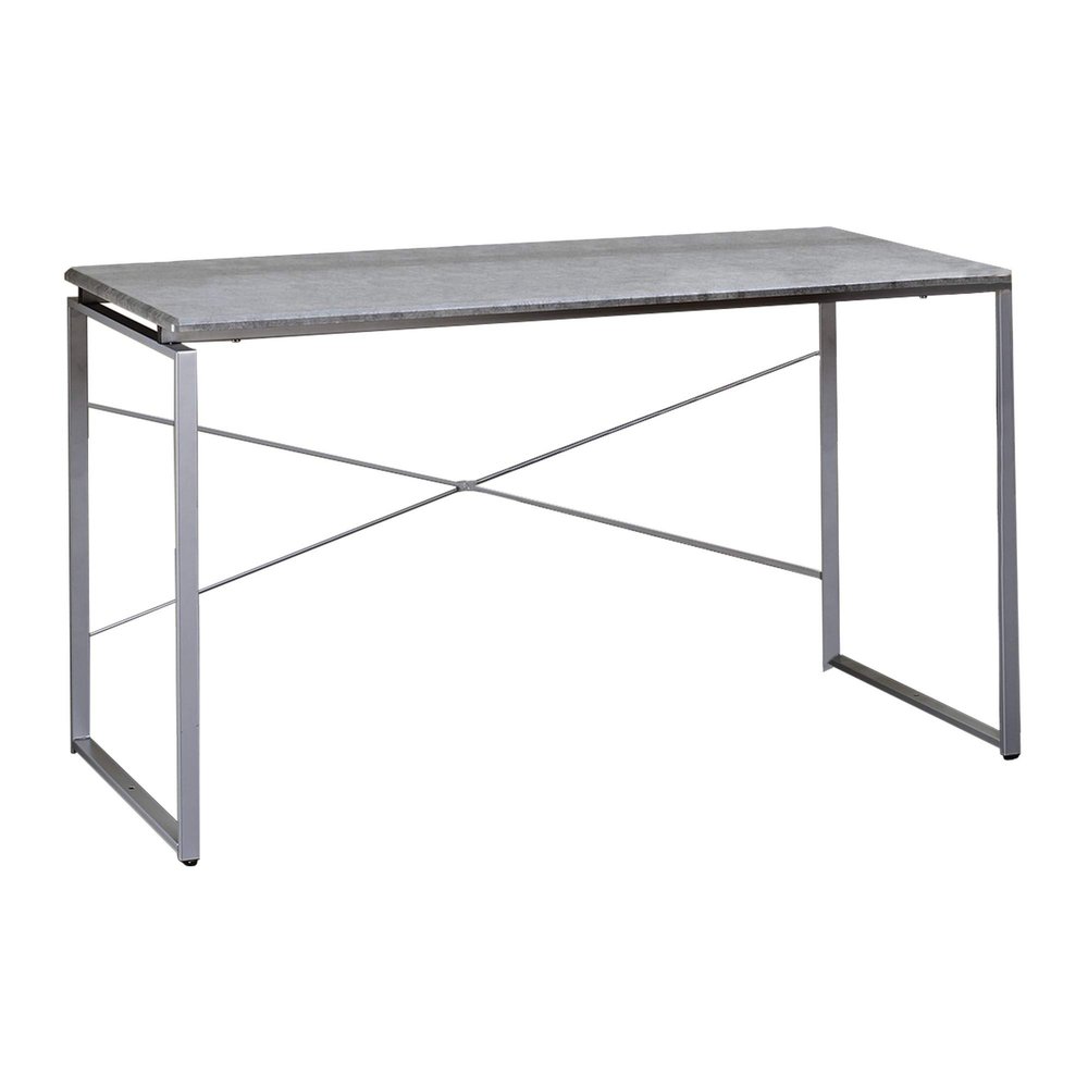 Benjara Sled Base Rectangular Table with X Shape Back and Wood Top, Gray and Silver