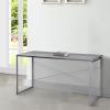 Benjara Sled Base Rectangular Table with X Shape Back and Wood Top, Gray and Silver view 2