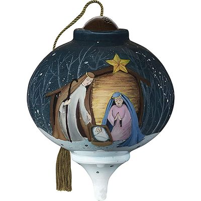 NeQwa Art Stylized Nativity Hand-Painted Blown Glass Ornament Holy Family Christmas Keepsake 7201136