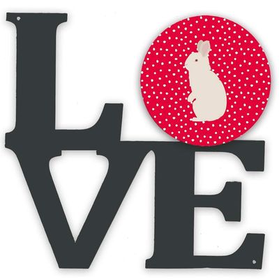Caroline's Treasures CK5392WALV New Zealand White Rabbit Love Metal Wall Artwork Love, Red Indoor Outdoor Art Decor Patio, Bathroom, Kitchen Colorful Aluminum and Black Steel Sculpture