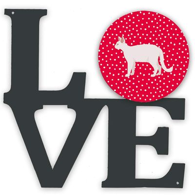 Caroline's Treasures CK5596WALV White Devon Rex Cat Love Metal Wall Artwork LOVE, Red Indoor Outdoor Art Decor Patio, Bathroom, Kitchen Colorful Aluminum and Black Steel Sculpture