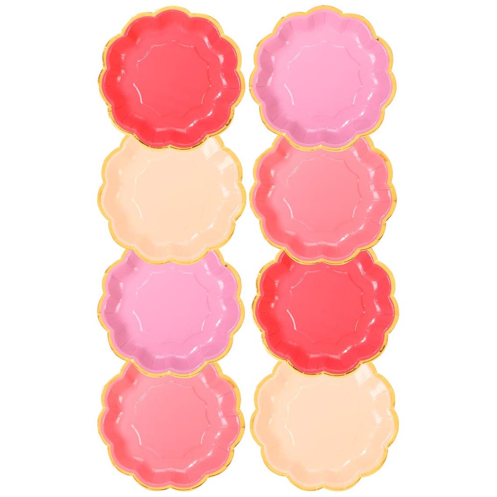 Pack of 12 - Size 7" Premium Birthday Paper Plates - Rose Gold Foil Edging - Mix of Pretty Pink Colours - Ideal For Girls Kids or Adults Birthdays