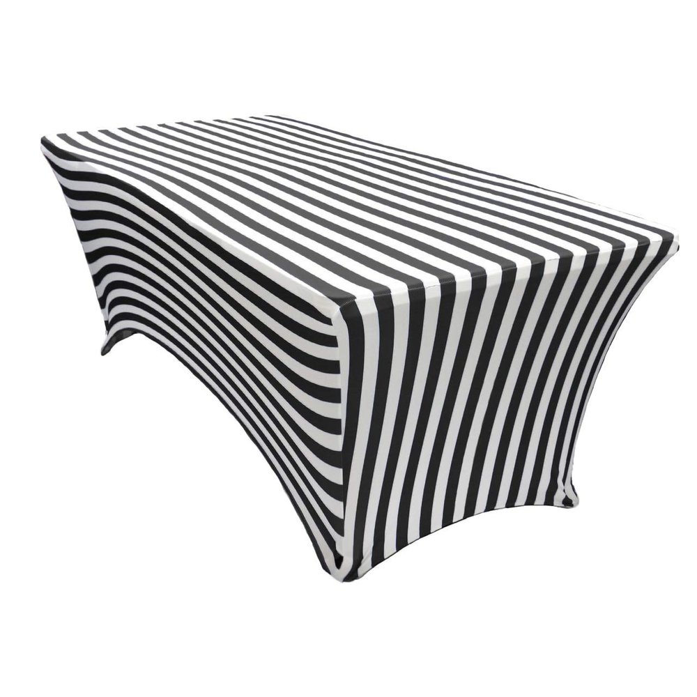 YOUR CHAIR COVERS Rectangular Spandex Table Covers 8ft Fitted Tablecloth Wedding Event Patio Decorations Elastic Fabric Stretch Tables Cover for 8 ft Folding Table (Black & White Stripe)