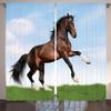Ambesonne Horses Curtains, Bay Animal Pacing on The Grass Energetic Noble Character of Nature Concept Nature Picturesque Print, Living Room Bedroom Window Drapes 2 Panel Set, 108" X 84", Brown Green view 1