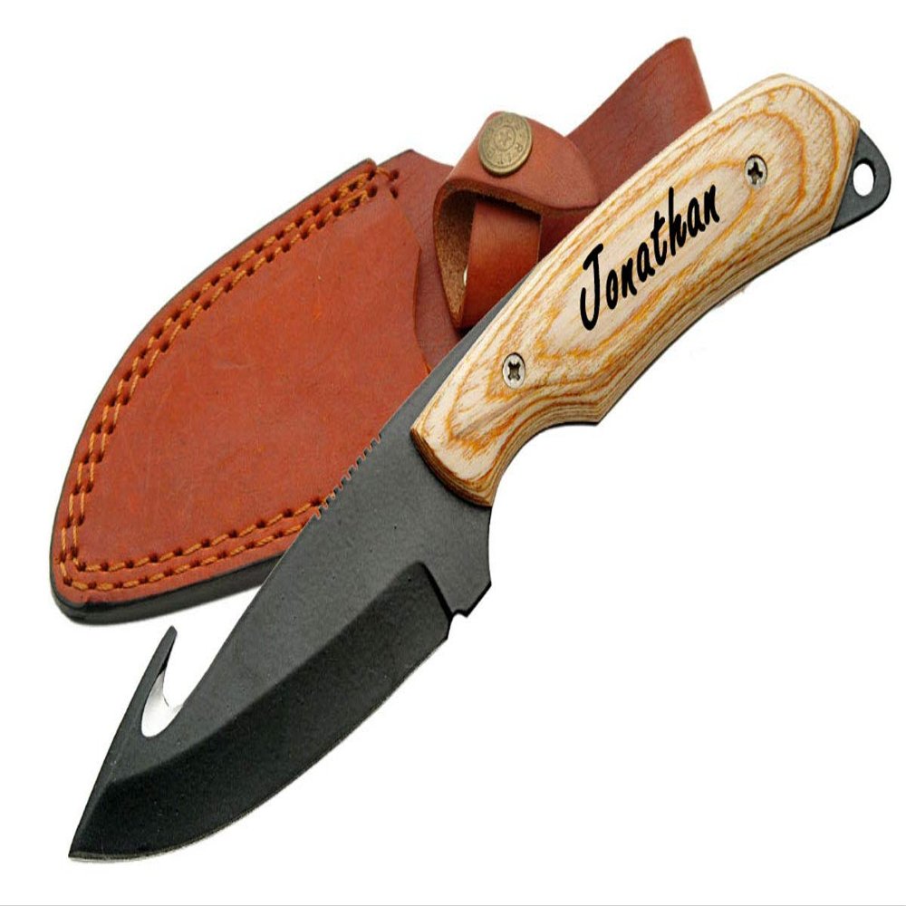 GIFTS INFINITY Customized Engraved 6" FULL TANG GUTHOOK KNIFE WITH PAKKA WOOD HANDLE - Groomsmen Wedding Party Monogrammed (DH-8007)