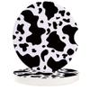 Car Drinks Coasters Set of 2 Pack Cow Print Animal Themed Absorbent Ceramic Stone Black and White Coaster with A Finger Notch for Easy Removal from Auto Cupholder view 1