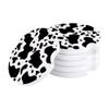 Car Drinks Coasters Set of 2 Pack Cow Print Animal Themed Absorbent Ceramic Stone Black and White Coaster with A Finger Notch for Easy Removal from Auto Cupholder view 2
