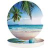 Car Drinks Coasters Set of 4 Pack Palms Tree Ocean Tropical Sea Absorbent Ceramic Stone Beach Theme Coaster with A Finger Notch for Easy Removal from Auto Cupholder view 1