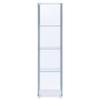 BOWERY HILL 4 Shelf Glass Display Case Cabinet with Chrome Support Beams and White Top/Base view 3