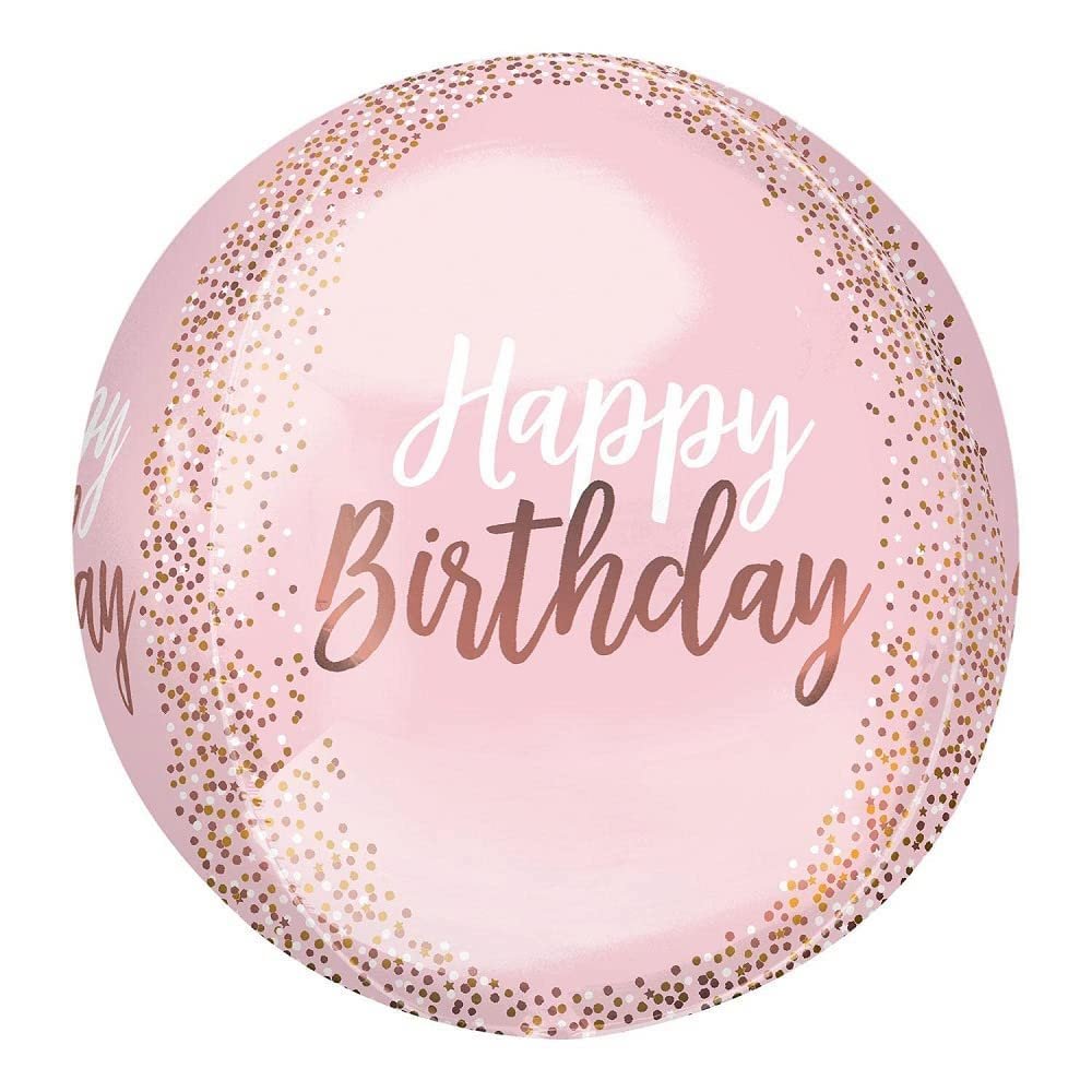 Anagram Balloons - Confetti - 16" Foil Happy Birthday Orbz Balloon with Printed Rose Gold Confetti