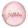 Anagram Balloons - Confetti - 16" Foil Happy Birthday Orbz Balloon with Printed Rose Gold Confetti view 1