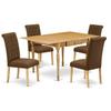 East West Furniture MZBR5-OAK-18 5 Piece Dining Table Set for 4 Includes a Rectangle Kitchen Table with Dropleaf and 4 Brown Linen Linen Fabric Parson Dining Chairs, 36x54 Inch, Oak view 1