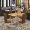 East West Furniture MZBR5-OAK-18 5 Piece Dining Table Set for 4 Includes a Rectangle Kitchen Table with Dropleaf and 4 Brown Linen Linen Fabric Parson Dining Chairs, 36x54 Inch, Oak view 4
