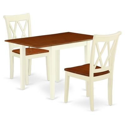 East West Furniture NDCL3-WHI-W 3 Piece Kitchen Table Set for Small Spaces Contains a Rectangle Dining Room Table with Dropleaf and 2 Dining Chairs, 30x48 Inch, Buttermilk & Cherry
