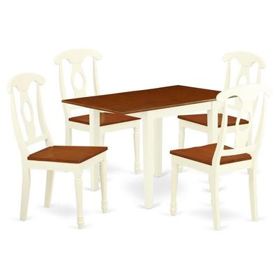 East West Furniture NDKE5-WHI-W 5 Piece Dining Set Includes a Rectangle Dining Room Table with Dropleaf and 4 Kitchen Chairs, 30x48 Inch, Buttermilk & Cherry