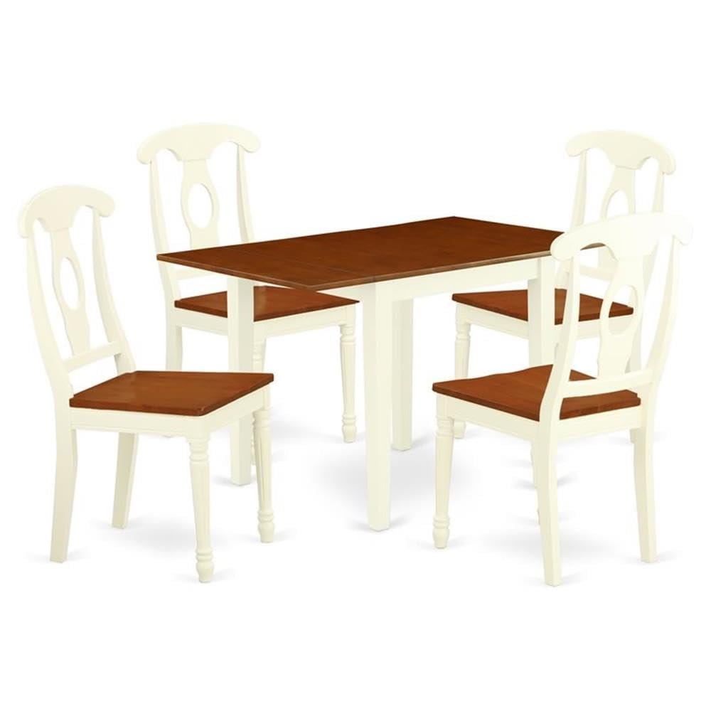 East West Furniture NDKE5-WHI-W 5 Piece Dining Set Includes a Rectangle Dining Room Table with Dropleaf and 4 Kitchen Chairs, 30x48 Inch, Buttermilk & Cherry