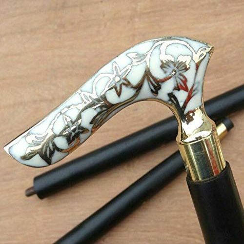 NAUTICAL GIFT STORE Curved Handle Stick Antique Walking Brass Foldable Cane Vintage Designer Cane