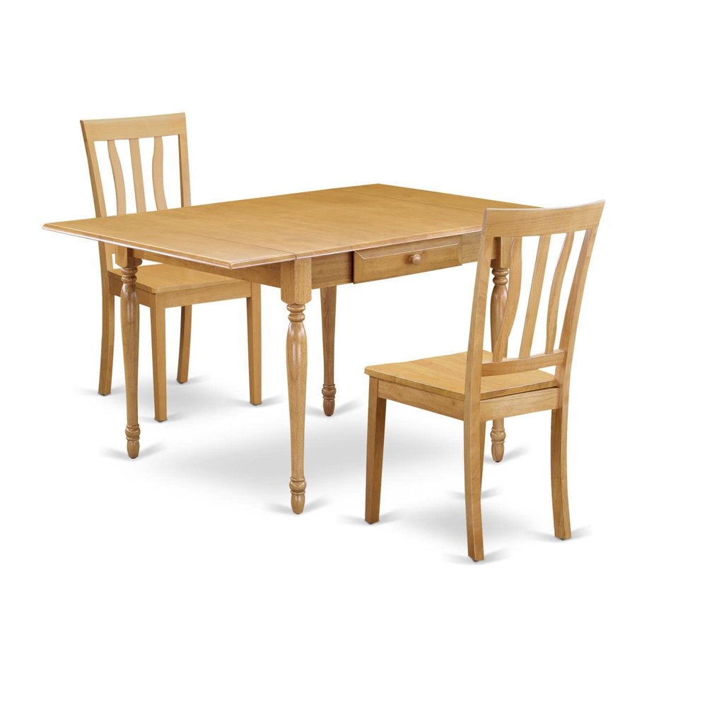 East West Furniture MZAN3-OAK-W 3 Piece Dining Table Set for Small Spaces Contains a Rectangle Dining Room Table with Dropleaf and 2 Wood Seat Chairs, 36x54 Inch, Oak