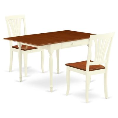 East West Furniture MZAV3-WHI-W 3 Piece Dining Table Set for Small Spaces Contains a Rectangle Dining Room Table with Dropleaf and 2 Wood Seat Chairs, 36x54 Inch, Buttermilk & Cherry