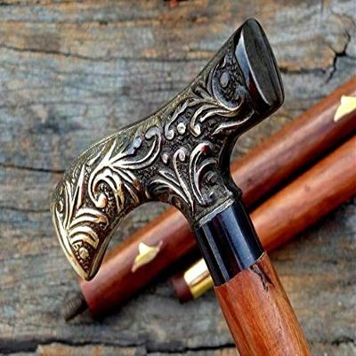 Antique Victorian Style Head Handle Walking Stick Canes Shaft Wooden Brass Cane Christmas Day Gift