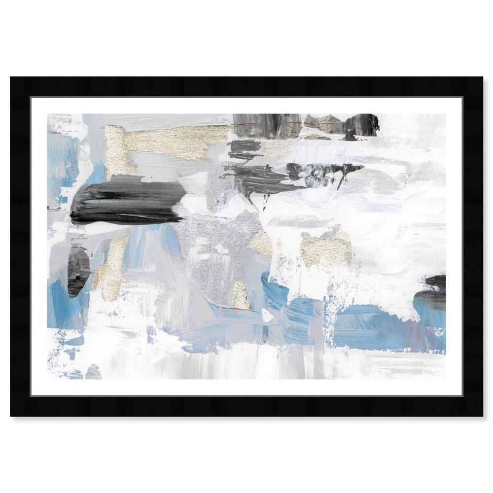 Wynwood Studio Abstract Framed Wall Art Prints 'Neon Teal Dream' Paint Home Dcor, 19" x 13", Blue, White