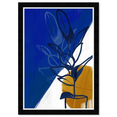 Wynwood Studio Abstract Framed Wall Art Prints 'When The Sun Comes' Paint Home Dcor, 13" x 19", Blue, Gold