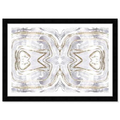 Wynwood Studio Abstract Framed Wall Art Prints 'Love in Stone Gold and White' Crystals Home Dcor, 19" x 13"