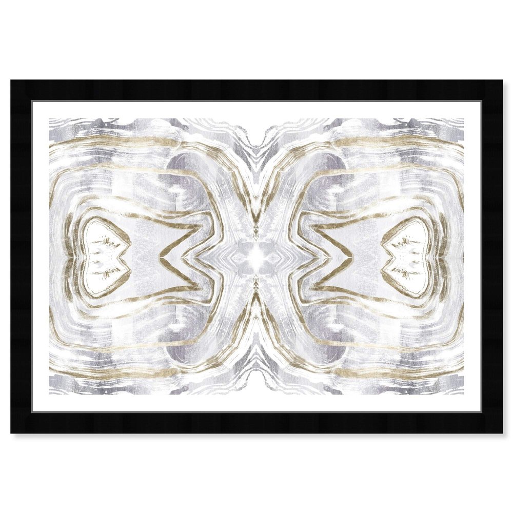 Wynwood Studio Abstract Framed Wall Art Prints 'Love in Stone Gold and White' Crystals Home Dcor, 19" x 13"