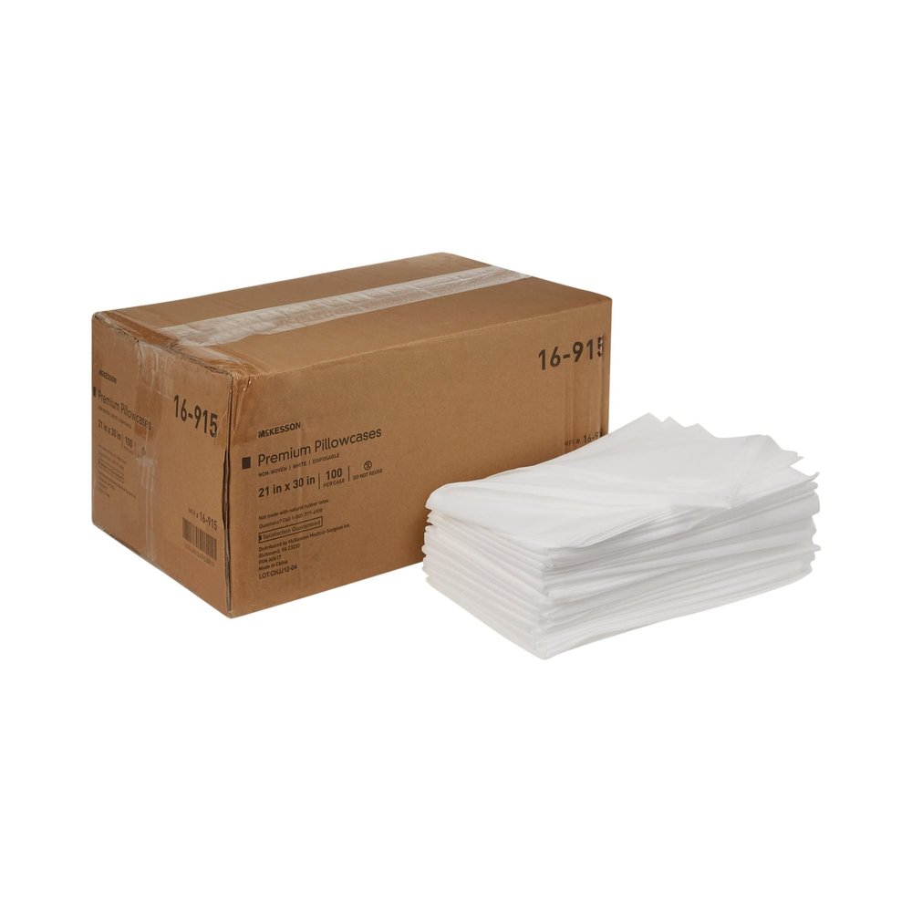 McKesson Disposable Non-Woven Pillowcases 21" x 30" Pack of 100 Standard White Pillow Covers for Hospitals Clinics Ambulance Services Non-sterile Soft Durable