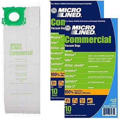 DVC Micro-Lined Paper Replacement Bags For Windsor Sensor Models S12, S15, SRS12, SRS15, SRS18, XP12, XP15, XP18, 20 Bags